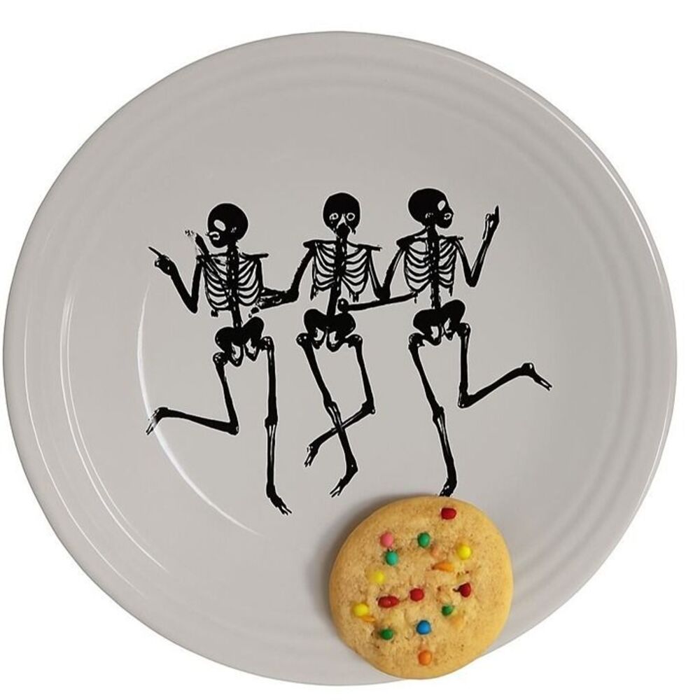 Fiestaware Fiesta Trio Skeletons 9" Luncheon Plate Classic Rim White Ceramic